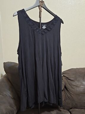 Lane Bryant Black V-Neck Lace-Trim Swing Tank